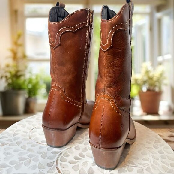 FRYE Nataly Western Leather Inside Zip Tall Cognac - Picture 7 of 12